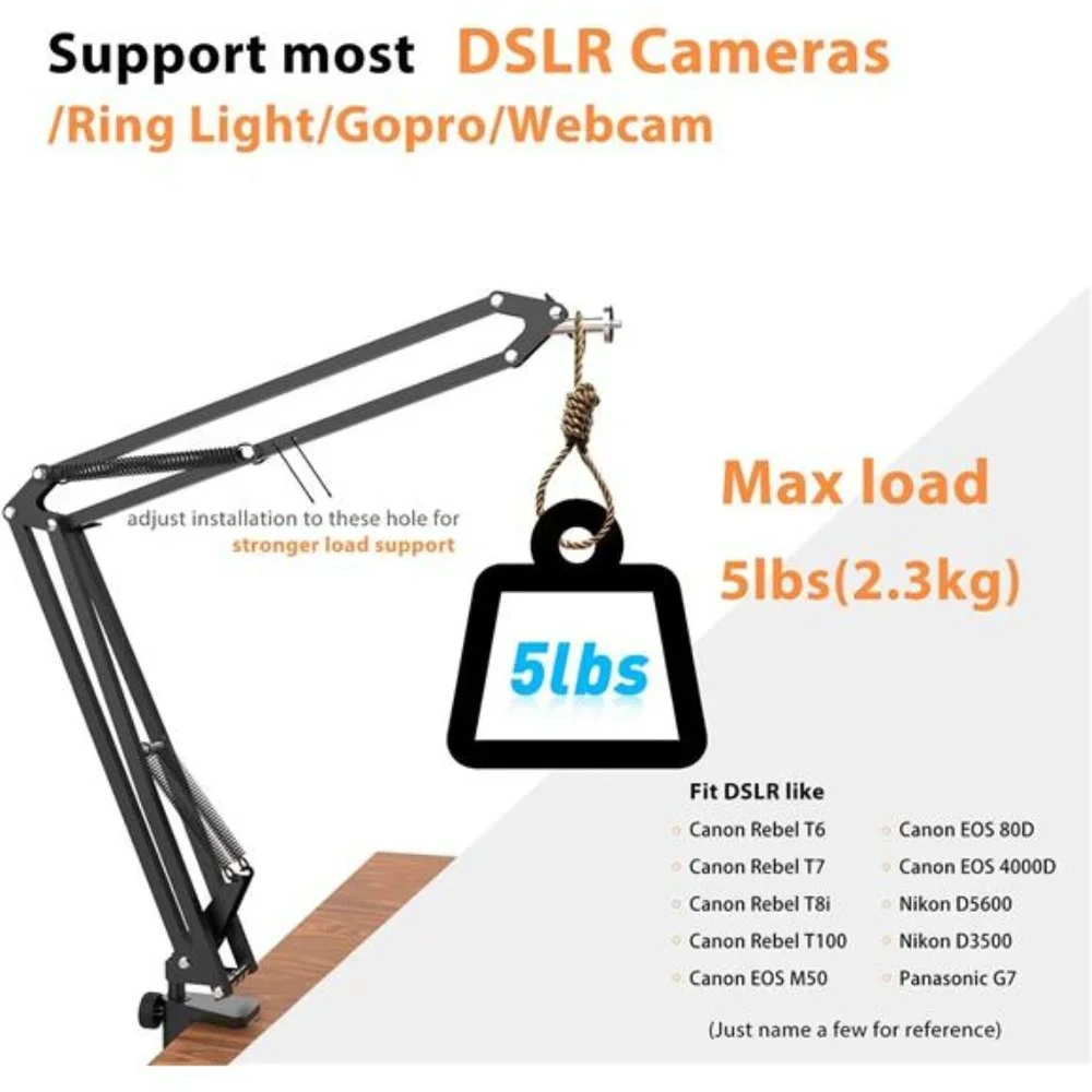 Overhead Tripod, Heavy Duty Camera Desk Mount Stand with Flexible Boom